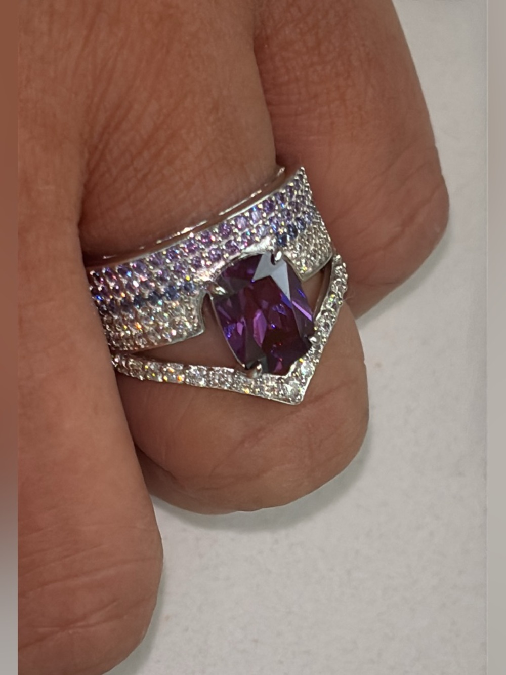 Sterling Silver Purple & Clear CZ Statement Ring